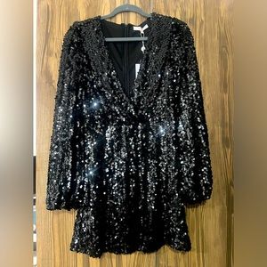 NWT - Sequin short dress with deep v neck and sleeves